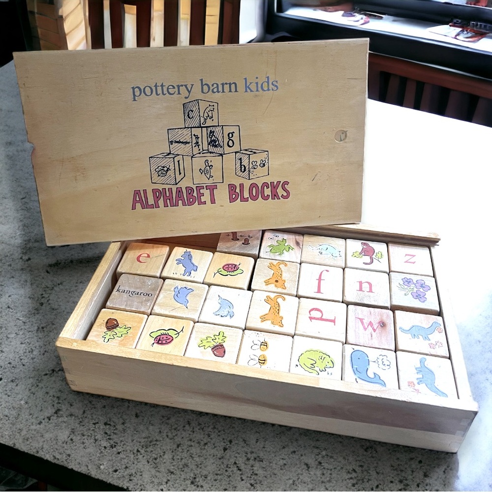 Pottery Barn Kids Alphabet Blocks used in well loved condition.